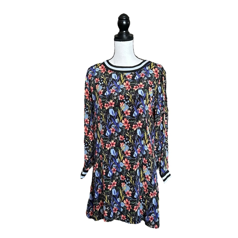 Rdalamal Anthro Sporty Floral Mini Shift Dress Long Sleeve Boho Mod Fall Size 6